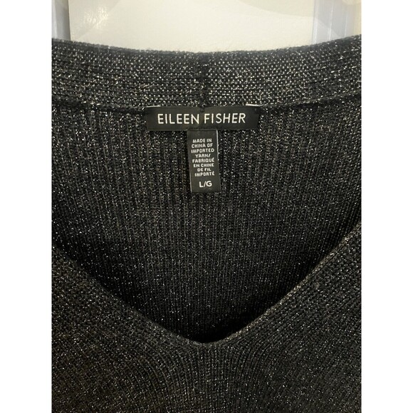 Eileen Fisher Merino Sparkle Wool Boxy Holiday Sweater L Black - Picture 3 of 8